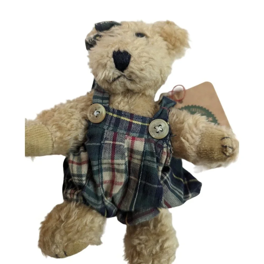 Boyd’s Bears Becky Bear Green Plaid Bibs plush stuffed animal toy 6 inch poseabl